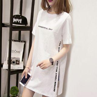Short-sleeve Splited Letter Long T-shirt