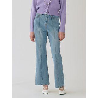 Embroidered Pintuck Boot-cut Jeans