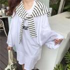Lettering Long-sleeve T-shirt Dress With Striped Shawl