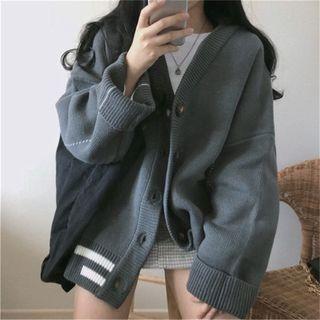 V-neck Striped Trim Oversized Cardigan