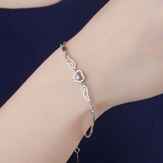 Flying Heart Rhinestone Pendant Alloy Bracelet