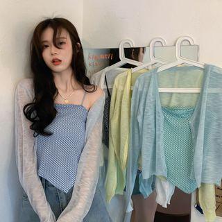 Plain Cardigan / Asymmetrical Cropped Camisole Top