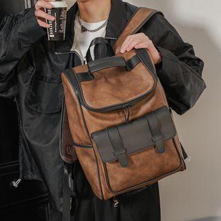 Faux Leather Backpack Mate - Khaki - One Size