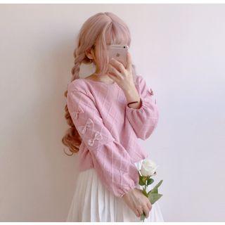 Balloon-sleeve Bow-accent Sweatshirt