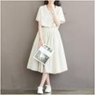 Short-sleeve Collared Linen-blend Dress