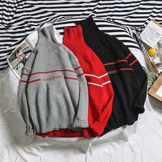 Striped Lettering Knit Sweater