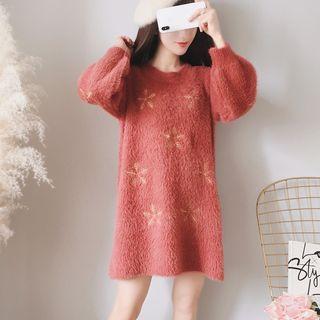 Snow Patterned Midi Furry Sweater Dress As Shown In Figure - One Size