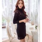 Mock-neck Lace Sheath Dress