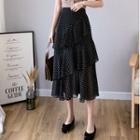 Polka Dot Layer Pleated Midi Skirt