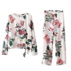 Long-sleeve Floral Top / Floral Wide Leg Pants / Set