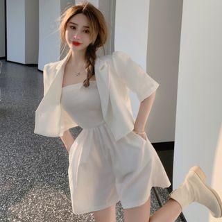 Strapless Romper / Short-sleeve Cropped Blazer