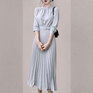 Set: Plain Blouse + Midi Accordion Pleat Skirt