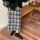 Woolen Gingham Maxi Skirt As Shown In Figure - One Size