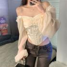 Long-sleeve Off-shoulder Chiffon Corset Top