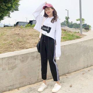 Lettering Hoodie / Striped Sweatpants