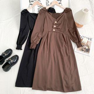 Details Ruched V-neck Midi Dress