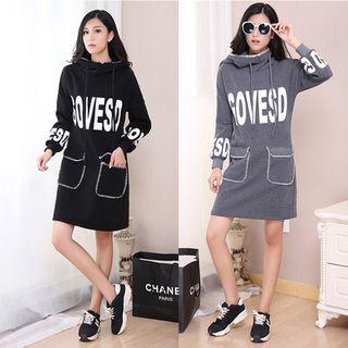 Letter Fleece-lined Hooded Dress