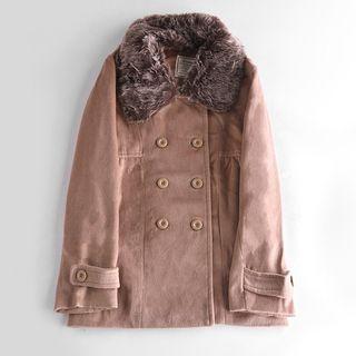 Furry Trim Double Breasted Woolen Coat