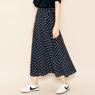 Wrap-front Dotted Long Skirt
