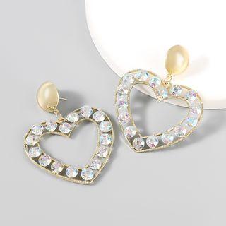 Rhinestone Hollow Hear Drop Earring White - One Size