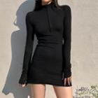Long-sleeve Thumbhole Mini Sheath Dress