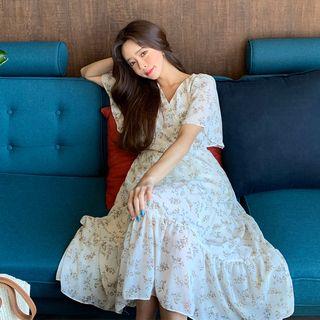Flare-sleeve Floral Long Dress