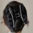 Faux Pearl Mesh Alloy Hair Clamp 1pc - 2788a - Black & White - One Size