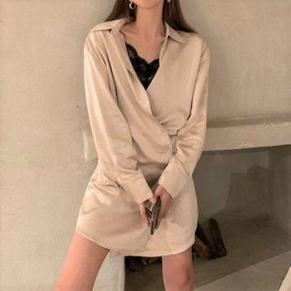 Long-sleeve Mini Shirtdress / Lace Trim Camisole Top