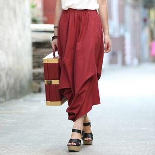 Asymmetric Linen Midi Skirt