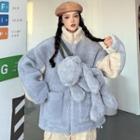 Two-tone Fluffy Jacket / Bear Sling Bag