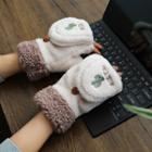 Cactus Embroidered Fingerless Gloves With Flap