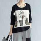 Plant Print Applique Long Sleeve T-shirt