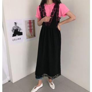 Short-sleeve T-shirt / Lace Trim Midi Jumper Dress