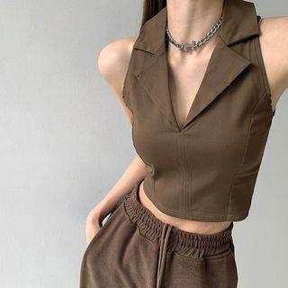 Collared Slim-fit Crop Top In 6 Colors