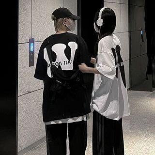 Couple Matching Short-sleeve Letter Print Oversized T-shirt