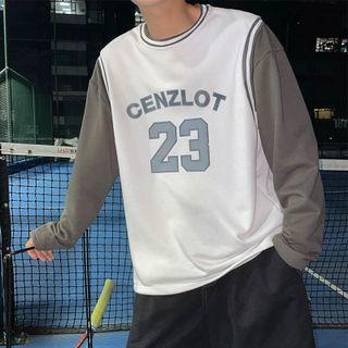 Lettering Print Mock Two-piece T-shirt