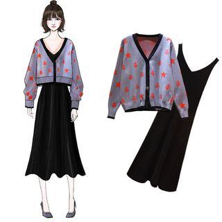 Star Cardigan / Sleeveless Midi Dress / Set