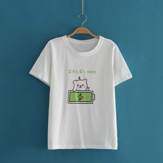 Round Neck Short Sleeve Cartoon Print T-shirt (various Design)
