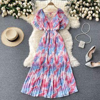 V-neck Tie-dye Ruchedchiffon Dress