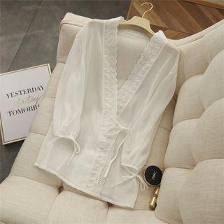Lace Trim Tie-front Light Chiffon Jacket