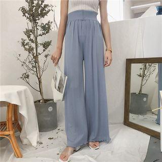 Wide-leg Knit Pants Blue - One Size