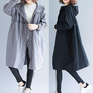 Drawstring Zip Hooded Trench Coat