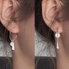 Faux Pearl Triangle Asymmetrical Dangle Earring 1 Pair - Silver - One Size