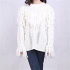 Fringed Cable-knit Sweater White - One Size