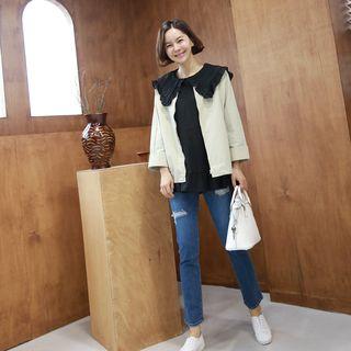 Collarless Loosse-fit Zip-up Jacket