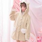 Furry Heart Pocket Hooded Toggle Coat