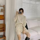 Set: Turtle-neck Cable-knit Sweater + Shorts