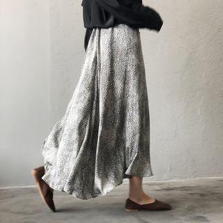Leopard Print Chiffon Midi A-line Skirt
