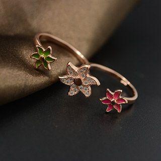 Rhinestone Floral Open Double Ring