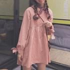 Plain Long Sleeve Dress With Printed Scarf
